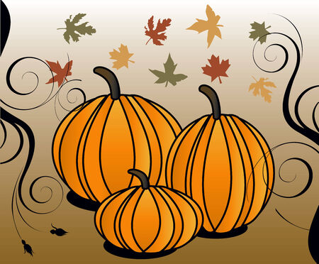 Illustration for Fall Autumn Leaves and Stylized Pumpkins with decorative scroll.のイラスト素材