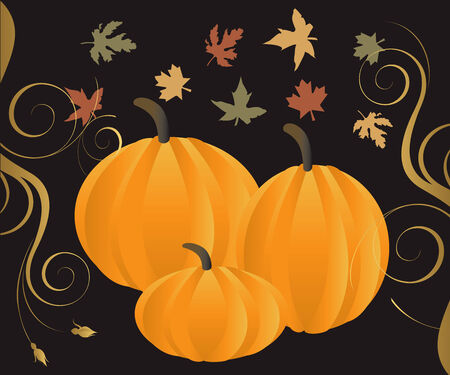 Illustration for Fall Autumn Leaves and Pumpkins with decorative scroll.のイラスト素材