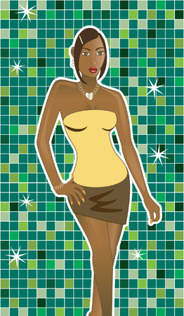 A woman with a disco/party like background dressed for the occasion. のイラスト素材