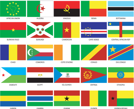 Vector Illustration of the Flags of different countries of the world. They are organized by location then in alphabetical in order. Dozens of flags in each file and hundreds all together.のイラスト素材