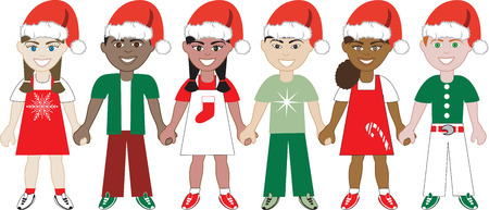 Illustration of 6 children dressed for the holidays.のイラスト素材