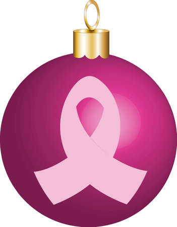 Pink Breast Cancer Ribbon displayed on a christmas ornament. Vector Illustration, Ornament color is very easy to change.のイラスト素材