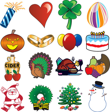 holiday icon set 3. 16 vector holiday iconsのイラスト素材
