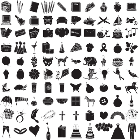 Vector Illustration of 100 Icon Objects with outlines. Everything from holiday to supplies. のイラスト素材