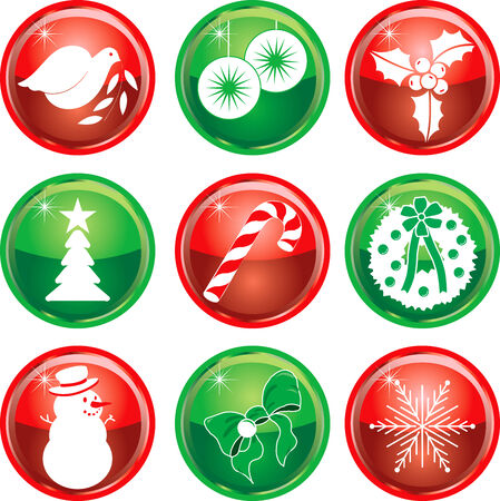 Set of nine Christmas or Holiday Icon Buttons. Vector Illustration.のイラスト素材