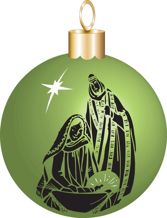 Vector Illustration Nativity Christmas Ornament with baby Jesus Mary and Joseph.のイラスト素材