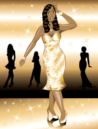 Formal Golden Gown Woman, can be used for Holidays, prom or anything.のイラスト素材