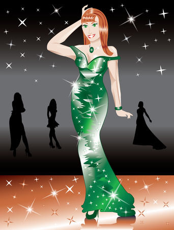 Formal Green Gown Woman, can be used for Christmas, St. Patrick's Day, Prom or anything.のイラスト素材