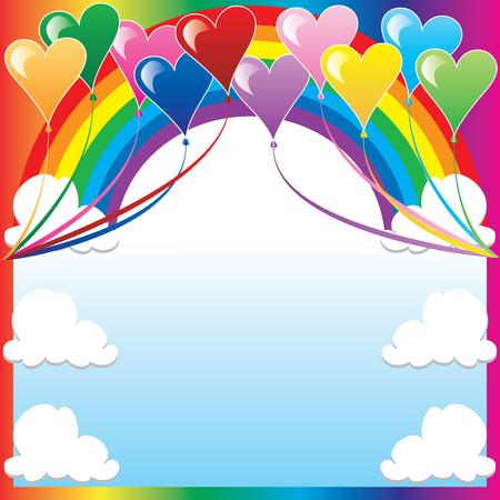 Illustration of 10 Heart balloons with a colorful background and a place for text or imagery. のイラスト素材
