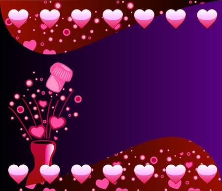 Vector Valentine Champagne Background 2 with Bubbles and Hearts.のイラスト素材