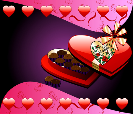 Vector Valentine Background with Heart Box of Chocolate candy.のイラスト素材