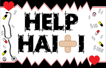 Vector Illustration to Help Haiti with Bandage Cross, fundraiser and medical need. Can be a donation card. Earthquake hit Port-Au-Prince on Jan. 12, 2010.のイラスト素材
