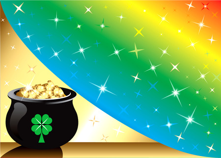  Golden Pot Gold Rainbow star Background with stars. There is space for text or image.のイラスト素材