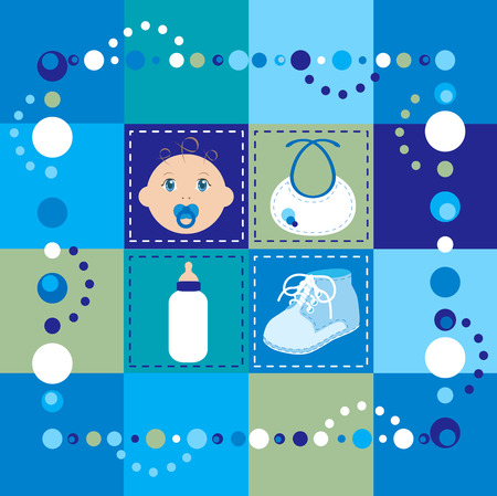  Illustration of baby boy quilt. Patchwork or sewing, background.のイラスト素材