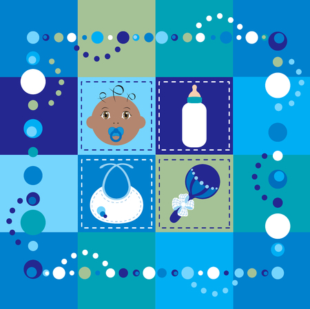Illustration of baby boy quilt 2. Patchwork or sewing, background.のイラスト素材