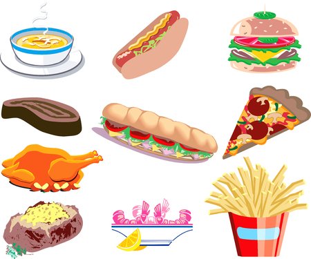  Illustration of ten types of prepared food.のイラスト素材