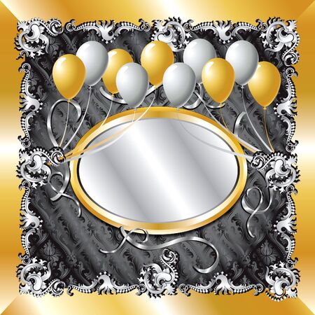 Illustration of fancy Gold &amp, Silver Balloon Background template. Can be used for weddings, parties and more. Template design, can insert text or photo.の写真素材