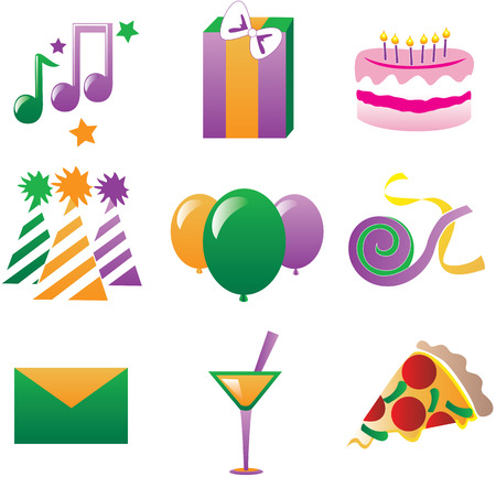 Nine fun party icons.  Illustration easy to edit, also available in other colors.のイラスト素材