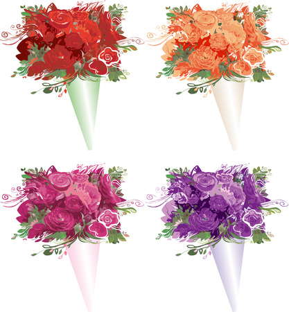  Illustration of 4 bouquets of roses.のイラスト素材