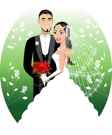  Illustration. A beautiful bride and groom on their wedding day. Wedding Couple 1.のイラスト素材