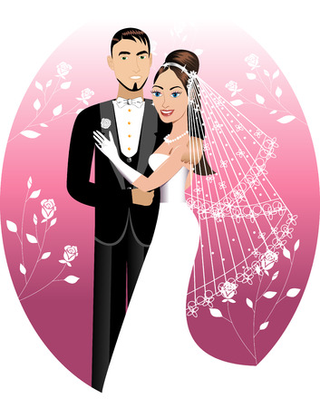  Illustration. A beautiful bride and groom on their wedding day. Wedding Couple. I have other variations of wedding brides, bridesmaids and couples.のイラスト素材