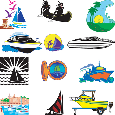  Illustration of 12 different types of Boats. のイラスト素材