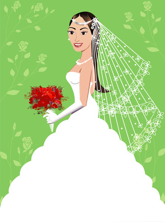 A beautiful brunette woman on her wedding day. Wedding Gown 5.のイラスト素材