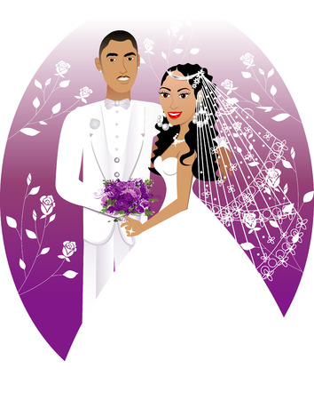  Illustration. A beautiful bride and groom on their wedding day. のイラスト素材