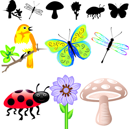 Illustration of 6 Spring Summer Icons and silhouettes. Easy to edit elements.のイラスト素材