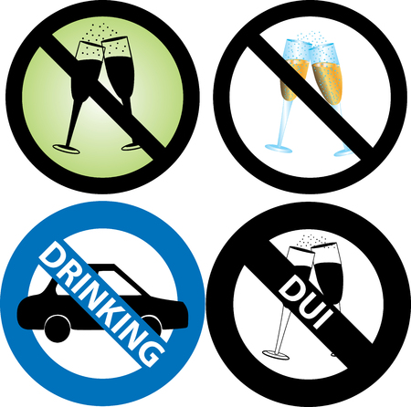 four No Alcohol or drinking while driving Signs. のイラスト素材