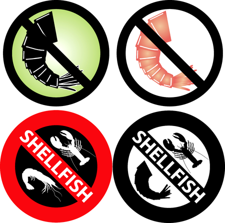 four No Shellfish Signsのイラスト素材
