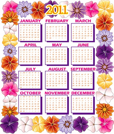 illustration of 2011 Calendar with a Flower border.の写真素材