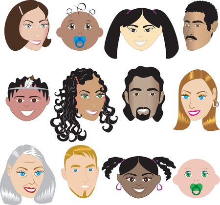 People Faces 3.Illustration set of 12 different faces of all sexes, races and ages. Also available in other sets.の写真素材
