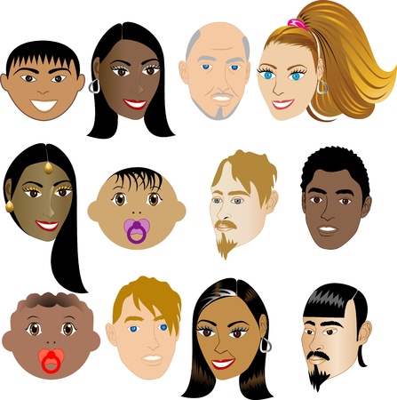 People Faces 4. Illustration set of 12 peoples on a diverse set of cultures. Also available in other sets.の写真素材