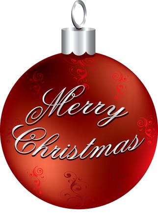 Illustration of red and silver Merry Christmas ornament isolated.の写真素材