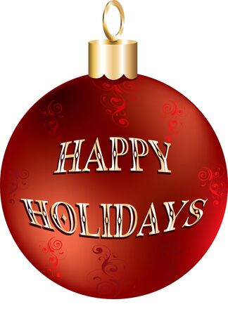 Illustration of red and gold happy holidays ornament isolated.の写真素材