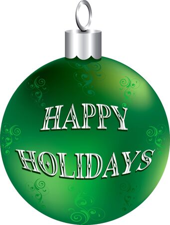 Illustration of green and silver happy holidays ornament isolated.の写真素材