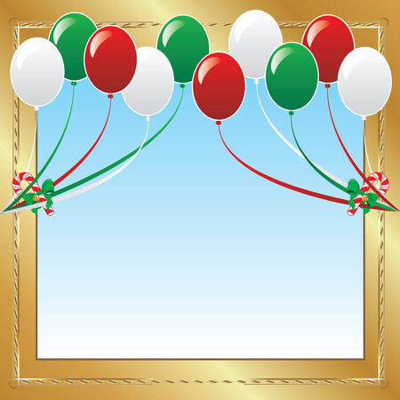 Illustration of 10 Christmas balloons with candy canes background and a place for text or imagery. のイラスト素材