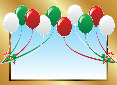 Illustration of 10 Christmas balloons with candy canes background and a place for text or imagery. のイラスト素材