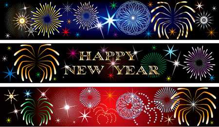 Vector Illustration for the New Year or independence day. Banners Background. Set of 3. New Year Firework Banners2のイラスト素材