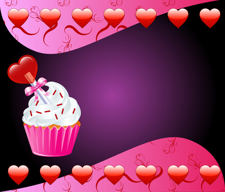 Vector Valentine Background with Heart cupcake.のイラスト素材
