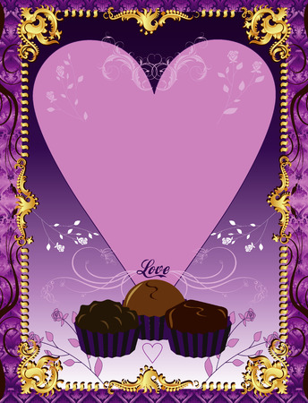 Illustration. A template background Purple Chocolate Card or invitation. May add photo and/or text.のイラスト素材