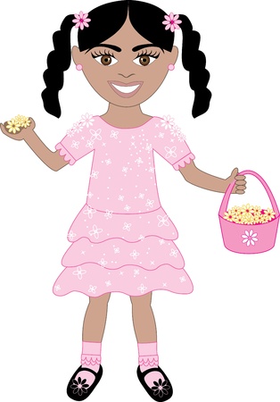Vector of cute little girl with Flowers and Basket.のイラスト素材
