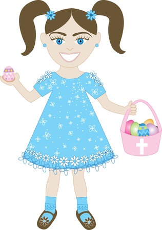 Vector of cute little girl with Easter Eggs and Basket.のイラスト素材