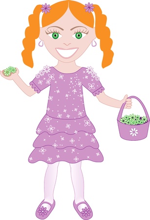 Vector of cute little girl with Flowers and Basket.のイラスト素材