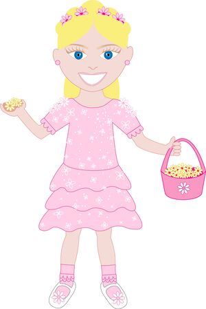 Vector of cute little girl with Flowers and Basket.のイラスト素材
