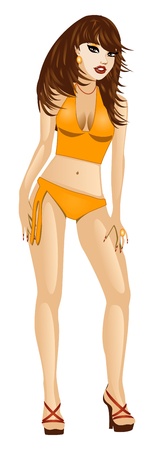 Vector Illustration of a Orange Swimsuit Girl.のイラスト素材