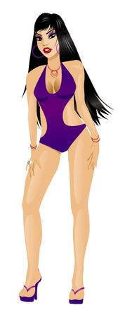 Vector Illustration of purple monokini swimsuit woman.のイラスト素材
