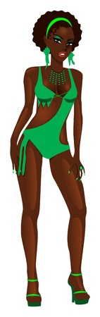 Vector Illustration of a Green Swimsuit Girl.のイラスト素材