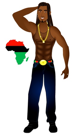 Illustration of an Afrocentric Rasta man with African map.のイラスト素材